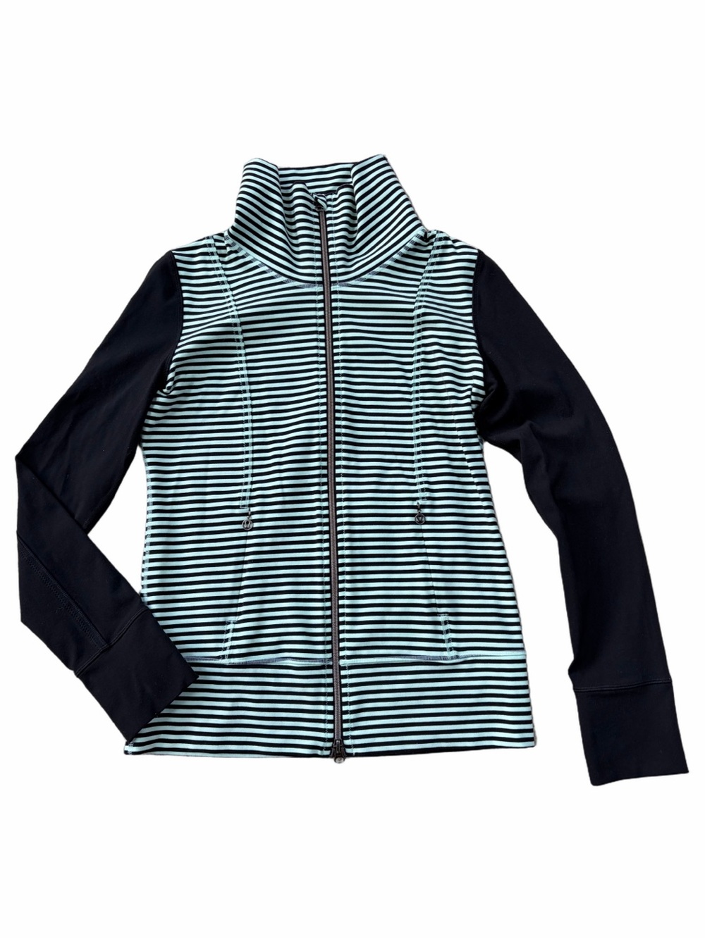 Lululemon Women’s Size 8 Daily Yoga Zip Jacket Classic Stripe Mint Moment Black